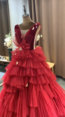 Long Tulle Red Prom Dress