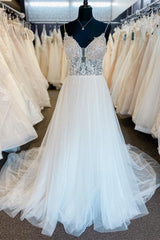 White A-Line Wedding Dress with Sheer Lace Bodice