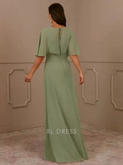 A-Line V-Neck Short Sleeves Chiffon Pleated Wedding Guest Dresses Mother of the Bride Dresse