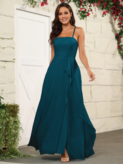 Beautiful chiffon thin shoulder strap and floor length bridesmaid dress