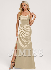 Trumpet/Mermaid Hood Ruffle Floor Length Satin Bridesmaids Dress