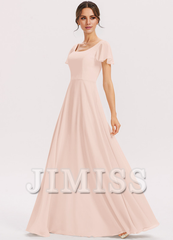 Tiered Ruffle A-Line Square Floor-Length Chiffon Bridesmaids Dress