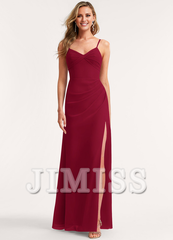 A-line V-neck floor-length chiffon bridesmaid dress