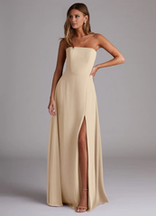 A-line side seam chiffon side slit and floor length bridesmaid dress - Jimiss Dress