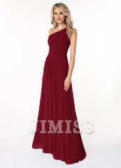 A-line shoulder chiffon dress and floor length bridesmaid dress - Jimiss Dress