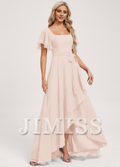 A-line square asymmetric chiffon bridesmaid dress