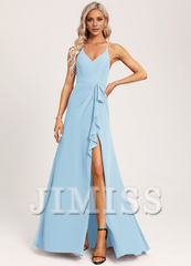A-line V-neck and ground chiffon bridesmaid dress