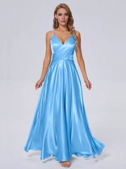 Elegant shoulder strap soft satin and floor length bridesmaid dress