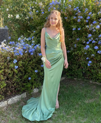 Sheath Spaghetti Straps Green formal dresses Bridesmaid Dresses evening gown Prom Dress