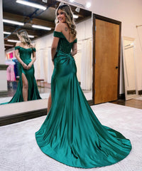 Mermaid Off The Shoulder Court Long Prom Dress With Split Charming Evening Dress