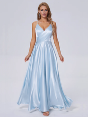 Elegant shoulder strap soft satin and floor length bridesmaid dress