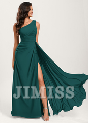 Ruffled A-line One Shoulder Floor Length Chiffon Bridesmaid Dress