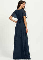 A-line V-neck floor-length chiffon bridesmaid dress