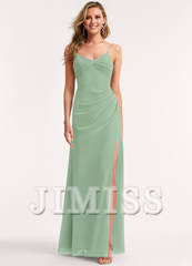 A-line V-neck floor-length chiffon bridesmaid dress