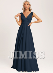 A-link V-neck and ground chiffon bow bridesmaid dress