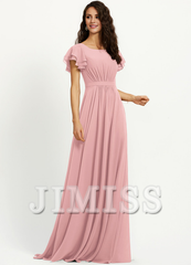 Ruffled A-line Scoop Neck Chiffon Bridesmaids Dress