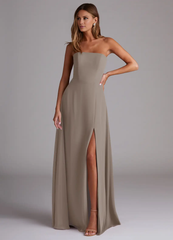 A-line side seam chiffon side slit and floor length bridesmaid dress - Jimiss Dress