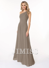 A-line shoulder chiffon dress and floor length bridesmaid dress - Jimiss Dress
