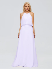 Post neck chiffon and floor length bridesmaid dress