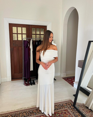 Sheath Off Shoulder Ivory formal dresses Bridesmaid Dresses evening gown Prom Dress