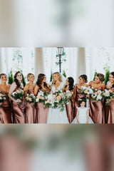Weitese Sheath Spaghetti Straps Pink Long Bridesmaid Dress with Silt