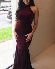 Long Halter Velvet Mermaid Bridesmaid Dress