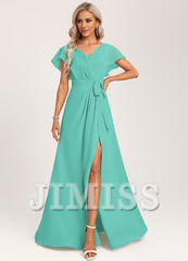 Ruffled A-line V-neck Floor-length Chiffon Bridesmaids Dress