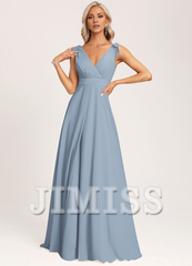 A-link V-neck and ground chiffon bow bridesmaid dress