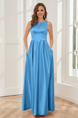 A-line sleeveless satin and floor length bridesmaid dress