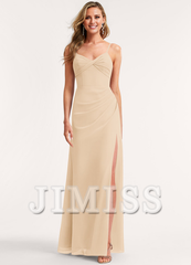 A-line V-neck floor-length chiffon bridesmaid dress