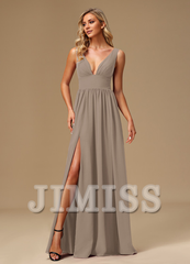 A-line dress V-neck floor-length chiffon bridesmaid dress