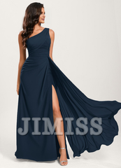 Ruffled A-line One Shoulder Floor Length Chiffon Bridesmaid Dress