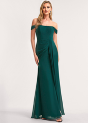 A-line off-the-shoulder floor-length chiffon bridesmaid dress