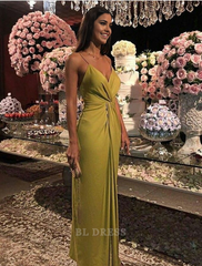 Sheath Spaghetti Straps Gold Long formal dresses Bridesmaid Dresses evening gown Prom Dress
