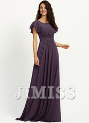 Ruffled A-line Scoop Neck Chiffon Bridesmaids Dress