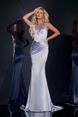 Mermaid deep V-neck back strap and floor length evening gown
