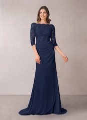 Mermaid Off the Shoulder Appliques Dark Navy formal dresses evening dress Mother of the Bride Dresses