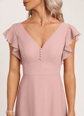 Ruffled A-line V-neck Floor-length Chiffon Bridesmaids Dress