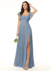 A-line pleated chiffon backless side slit and floor length bridesmaid dress - Jimiss Dress