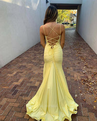 Mermaid V Neck Backless Long Yellow formal dresses Bridesmaid Dresses evening gown Prom Dress