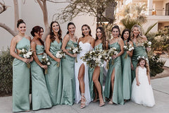 Weitese Simple Spaghetti Straps or Halter Mint Green Long Bridesmaid Dress