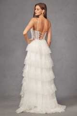 Flash decal white long sleeveless tight corset wedding dress
