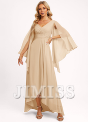 Ruffled A-line V-neck Asymmetric Chiffon Bridesmaids Dress