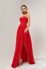 Hanging neck heart-shaped neckline and floor length gown evening dresses