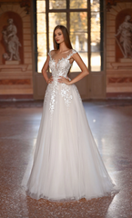 Thin gauze lace deep V-neckline V-shaped illusion tight corset bead decoration wedding dresses