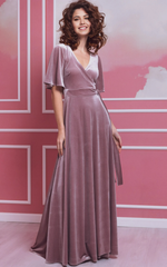A-line V-Neck Short Sleeve Velvet Bridesmaid Dress Formal Dresses for Wedding Guest Cocktail Dress Mother of the Bride Dresses