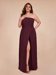 Plus size one shoulder side slit chiffon bridesmaid dress