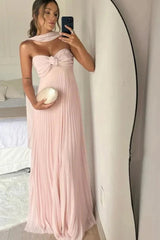 A Line Sweetheart Pink Chiffon Long Prom Dresse