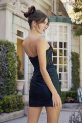 Embroidered sequin decal short strapless tight corset dress