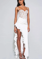 White lace tight corset long gowns evening dresses